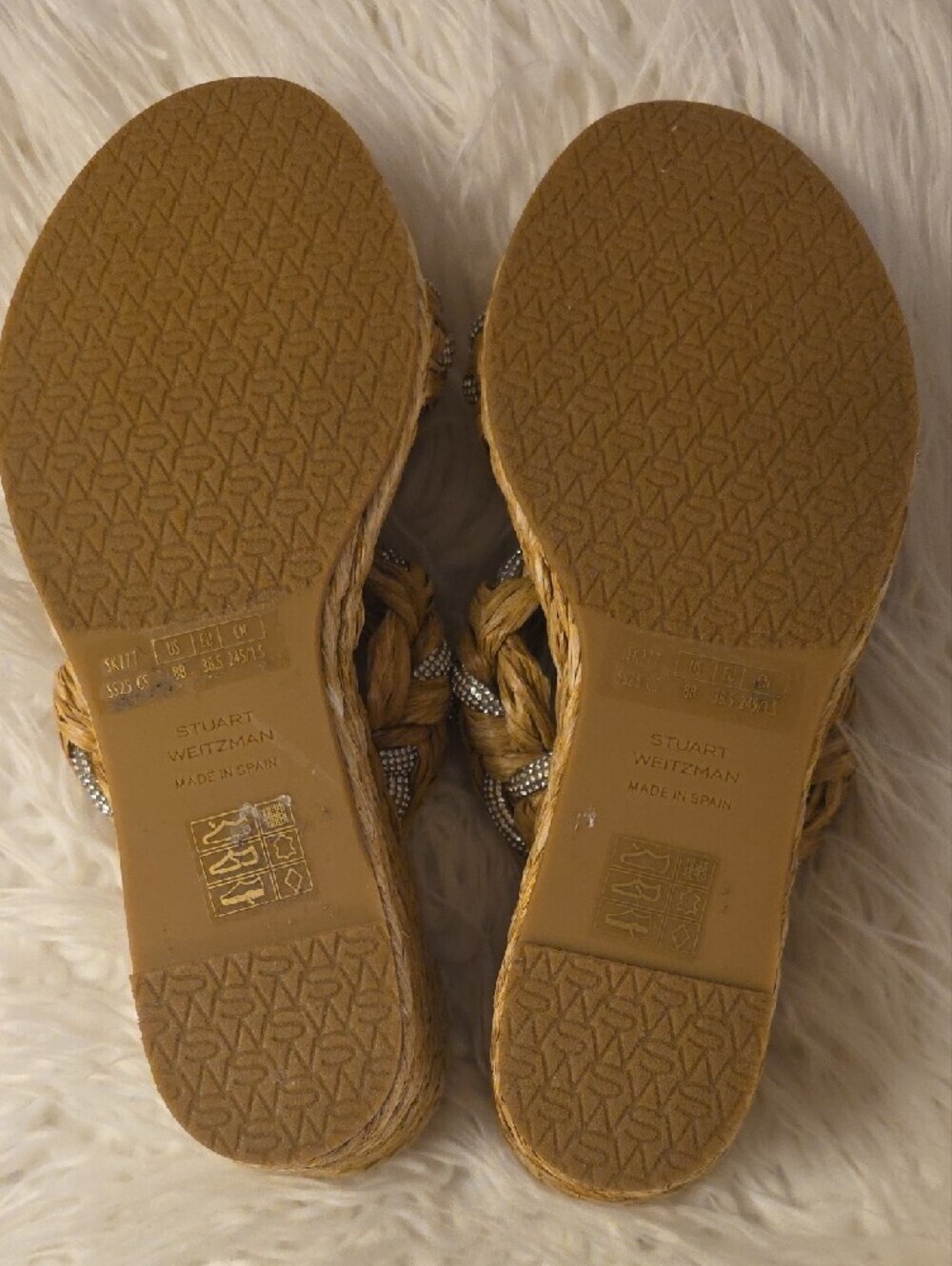 Stuart Weitzman LANA Natural Braided Raffia Wedge Sandals with Crystal Accents 8 - Picture 11 of 16